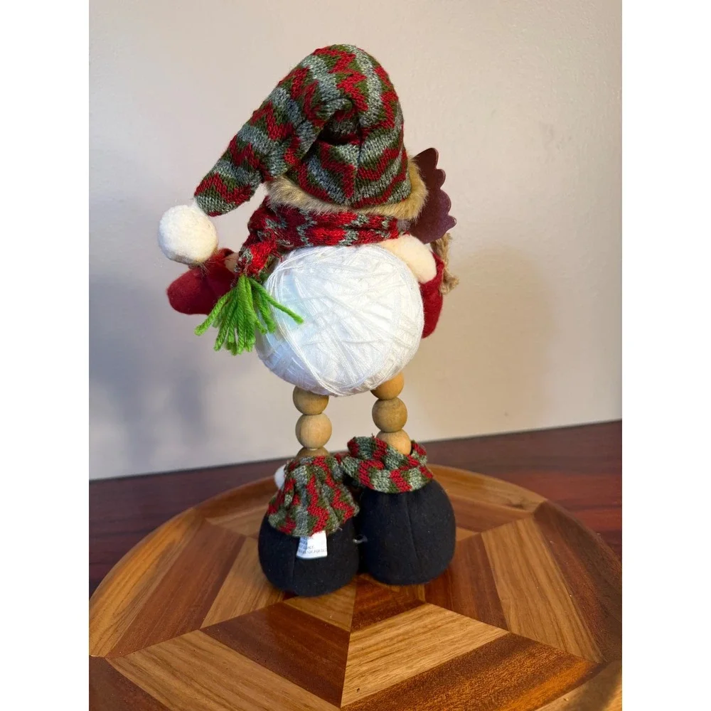 Let It Snow Snowman Figurine Wooden Bead Legs String Body Holiday Decor 12 Inch